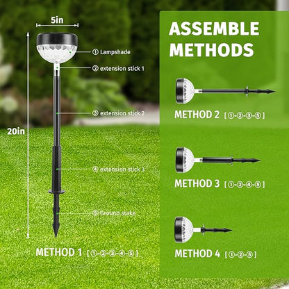 JNOEC 2Pack Solar Pathway Lights Outdoor, Color Changing+8 Fixed Color (Warm White, Cool White, Colored) Solar Lights Outdoor, Bright Solar Powered Garden Light