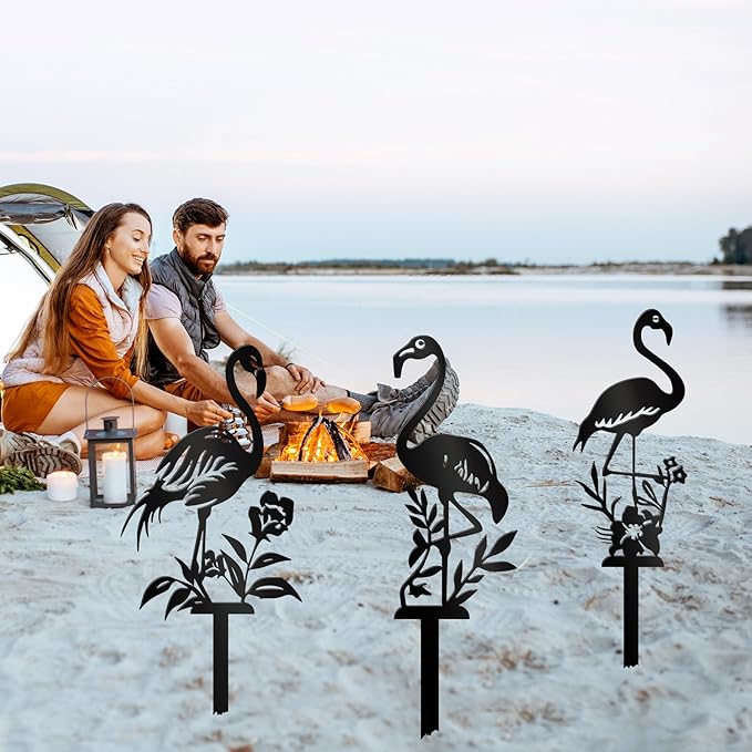 Metal Garden Stake Decor, Acrylic 2D Garden Decoration, Garden Accessories for Outdoor Indoor Yard Lawn Pot Plants (3PCS-Black)