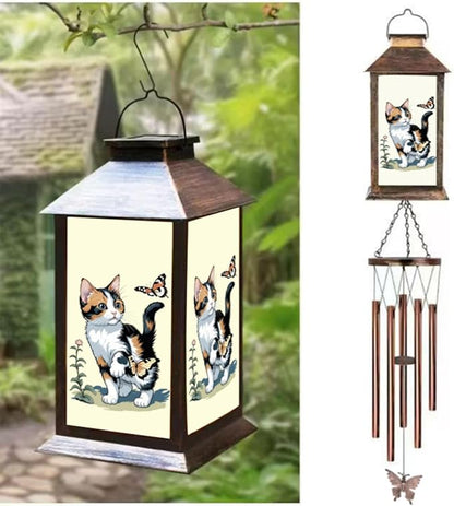 Cat Lantern House Solar Wind Chime-Solar Light Wind Chime for Outdoor Patio, Porch, and Garden Decorfor Nature Lovers,Shaped Wind Chimewith Lantern Design