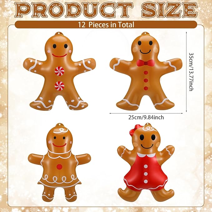 Leyndo 12 Pieces Inflatable Christmas Gingerbread Man Outdoor Decorations Christmas Gingerbread Man Inflatable Hanging Ornaments Blow up PVC Ornaments for Home Yard Party Supplies