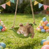 Rabbit Garden Décor Hanging Statue - Bunny Décor Hanging on Tree Branch Rabbit Swing Statue Bunny Easter Tree Décor Outdoor Ornaments Resin Sculpture Yard 4.96 * 2.3 * 2.3 Inch