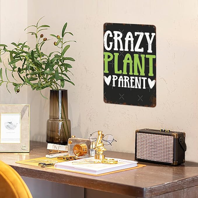 patio wall decor Crazy Plant Parent vintage signs metal Bathroom Wall Decor Sign for Bathroom,Kitchen,Yard,Garage,Cafe,Hotel and Home Fun Quotes and Inspirational Messages 8X12inch