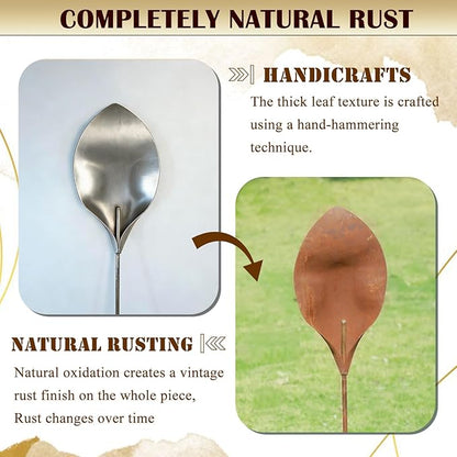 48" H Rusty Metal Garden Stake, Naturally Rusting Metal Plant Garden Art, Outdoor Yard Decor for Gardens, Lawn, Backyards