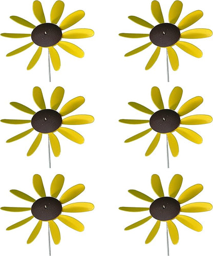 Beloit Plastics 12" Diameter Sunflowers/Daisy (6 Pack),24" Tall Pinwheel and Wind Spinner for Garden, Lawn, or Patio,Flower Vibrations May Irritate Moles - Front or Back Yard Decoration,USA Made