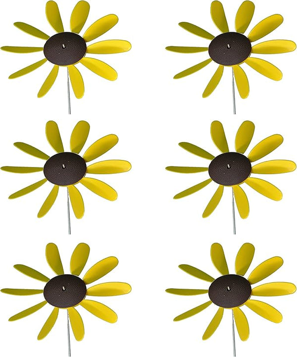 Beloit Plastics 12" Diameter Sunflowers/Daisy (6 Pack),24" Tall Pinwheel and Wind Spinner for Garden, Lawn, or Patio,Flower Vibrations May Irritate Moles - Front or Back Yard Decoration,USA Made