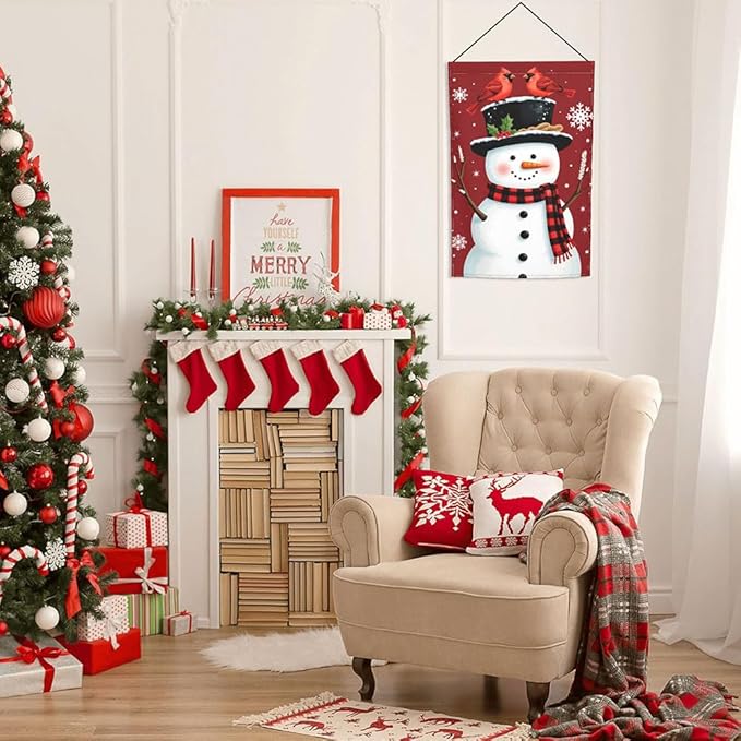 Gkyygk Snowman Red Winter Christmas Welcome Garden Flag 12x18 Inch Banners Small Yard Flag Burlap Farmhouse Outdoor Lawn Patio Decor