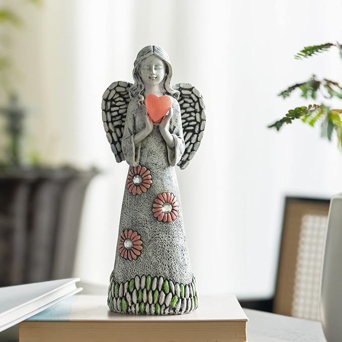 Rezpuao Solar Angel Statue - Garden Sculpture with Resin Decor for Patio, Lawn, Yard, Porch - Housewarming Gift, 10.03"