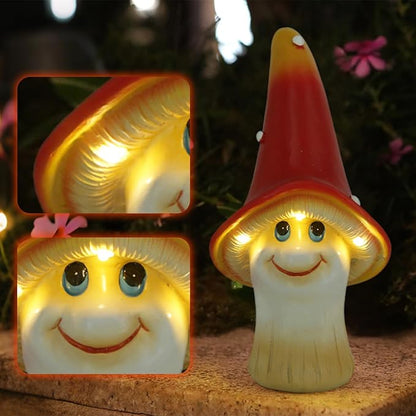 Solar Garden Large Mushroom Decor Outdoor Statue - Mushroom with LED Waterproof Sculptures Lights, Cute Mushroom Pond/Yard Statues Outside Decoration, Home, Lawn, Patio, Resin Fairy Ornament