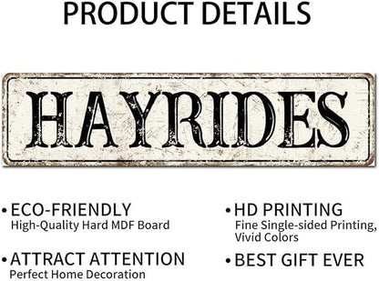 Madcolitote Retro Hay Rides Wood Sign Hay Rides Custom Street Sign Rustic Wooden Wall Art Farmhouse Wall Decor Kitchen Wall Hanger Retro Decoration Sign Housewarming Gift 6x24in
