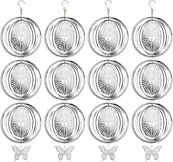 12PCS Bird Deterrents for Outside Patio, Stainless Steel Bird Reflectors to Keep Birds Away, Woodpecker Deterrent for House，Bird Scare Devices to Keep Pigeons Away from Your Garden (Sun face)
