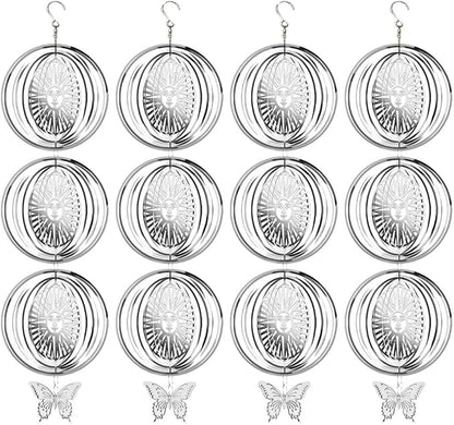 12PCS Bird Deterrents for Outside Patio, Stainless Steel Bird Reflectors to Keep Birds Away, Woodpecker Deterrent for House，Bird Scare Devices to Keep Pigeons Away from Your Garden (Sun face)
