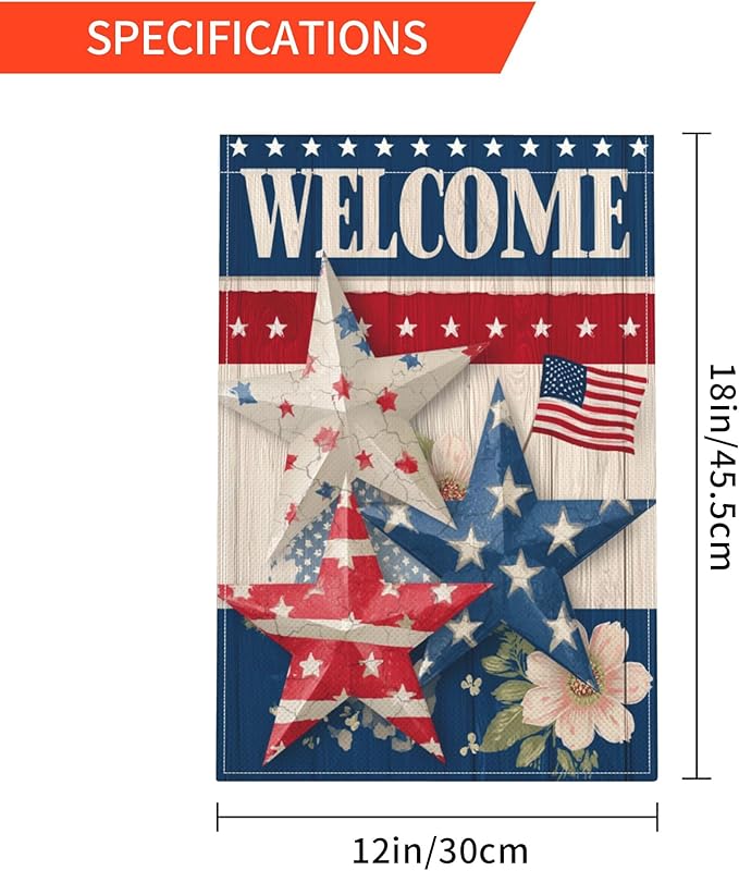 4th of July Garden Flag Seasonal Double Sided 12 x 18 Inch Small Yard Flag for Indoor Outdoor Decor Holiday All Seasons