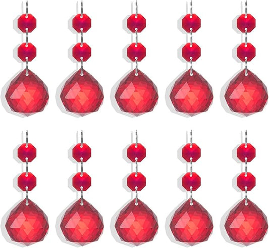 Pack of 10 Red Crystal Ball Prism 30mm Suncatcher Chandelier Prisms Part Decor Rainbow Maker