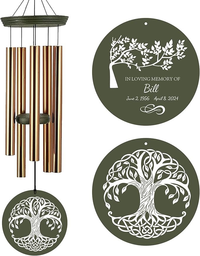 ASTARIN Memorial Tree of Life 36" Wind Chimes, Personalized Name Sympathy Wind Chime, in Memory of Loss Mom Loved One, Large Deep Tone Bereavement Windchimes for Outside Clearance(Produced in USA)