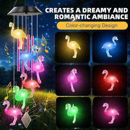 Solar Powered Flamingo Wind Chimes with 4 Music Aluminum Tubes, Flamingo Wind Chimes for Outside,Best Gifts for Mom Grandma Women Wife Aunt Sister, Unique Mobile Wind Chime, Garden Yard Decor