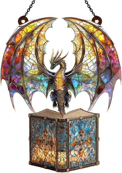 Jesuspirit - Window Hanging Suncatcher – Crystal Clear Acrylic & Wood Sun Catcher for Home Decor, for Women (I Am A Book Dragon, 6 Inches)