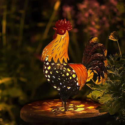 LIFFY Metal Chicken Yard Decor, 20" Rooster Outdoor Garden Solar Lights,Rooster Decorative Statues Outside with Led Light for Landscape Patio Lawn Backyard