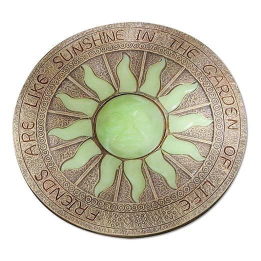 Bits and Pieces - Sun Garden Stone - Glowing Sun in the Dark; Garden Décor - 25cm Diameter, Polyresin, Yellow
