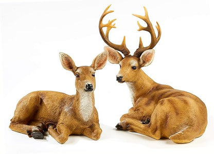 Resin Buck and Doe Statue-Animal Deer Couple Garden Accessories Collectible Figurines Sculpture Home Coffee Shop Decoration Ornaments or Outdoor Yard Lawn Decor Gifts for Birthday Anniversary
