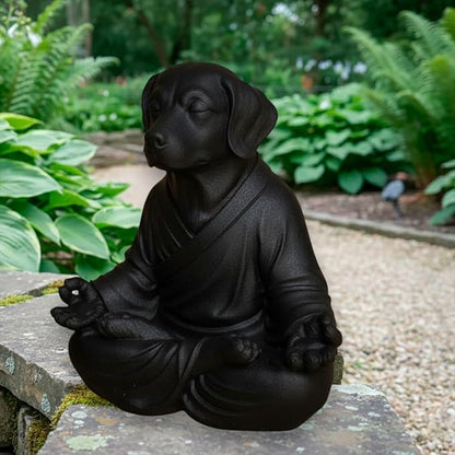 OLOMA Heavy Solid Concrete Dog Statue Meditation Inspired Stone Sculpture with Protective Resin Coating Outdoor Indoor Decor Accent for Garden and Interior Setting Decorative Garden Accent Feature