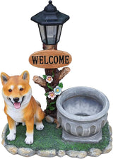 Solar Light Animal Outdoor Statue Planter with Welcome Sign, Resin Garden Sculpture Flower Pot for Patio Lawn Porch Yard Courtyard Decor, Weather-Resistant Decorative Figurine Accent (J)