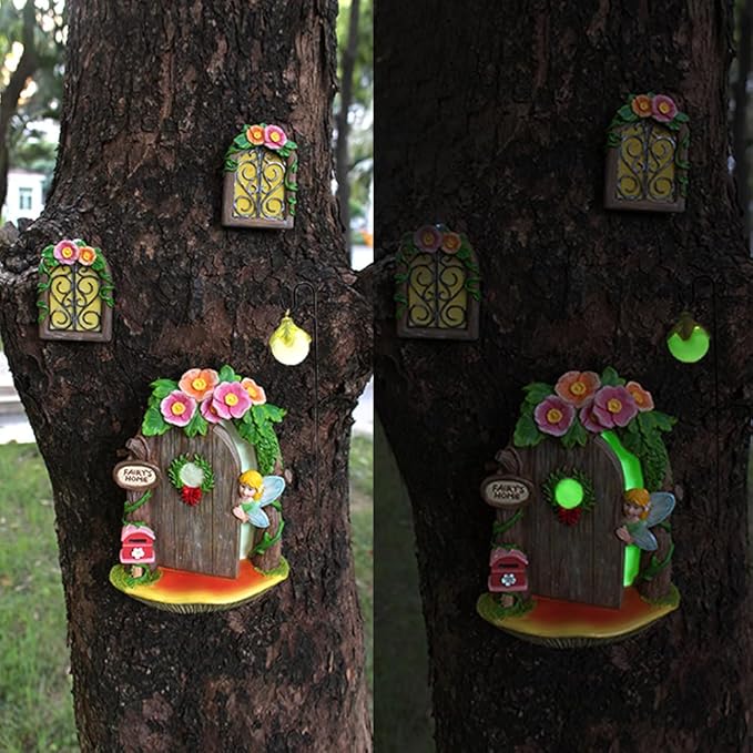 Miniature Fairy Garden Decoration - Outdoor Statues, Gnomes, Fairy Garden Accessories Kit, Art Yard Tree Face Decoration, Glow in The Dark