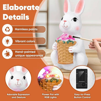 Brightever Solar Powered Garden Statues- Bunny Figurines for Spring & Mother's Day, Outdoor Rabbit Statue with Colorful LED Lights for Patio, Balcony, Lawn, Birthday Gifts for Women, Mom, Female