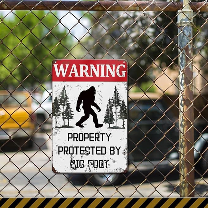 BigFoot Gifts For Men Garage Sign Warning Property Protected By Big Of Foot Signs Man Cave Funny Warning Metal Signs