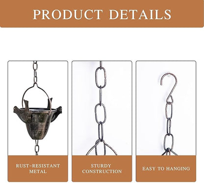 Topadorn 8.5ft Hummingbird & Bell Rain Chain for Gutters – 12 Cups Rain Collector, Adjustable Length, Functional Decorative Downspout Replacement for Outdoor Garden