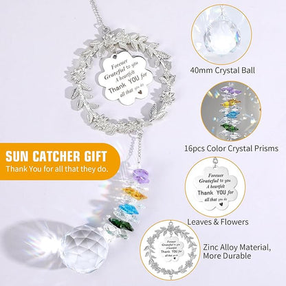 COMNICO Thank You Sun Catcher Gifts for Women, Friend Suncatcher Gifts with Engraved Thank You Message Colorful Crystal Hanging Ornament for Christmas Birthday Home Office Living Room Garden Decoratio