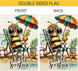 Welcome Summer Tropical Garden Flag Bee Swim Rings Beach Wooden Chair Sun Umbrella Garden Flags 12x18 Inch Double Sided Small Burlap Outside Decorations