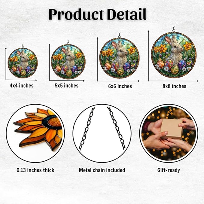 Vivid Mosaic Easter Bunny Art Acrylic Suncatcher Stained Glass Effect Window Car Hanging Christmas Ornament Indoor Outdoor Decor Garden Sun Catcher Panel for Easter Lover for Women Mom Grandma