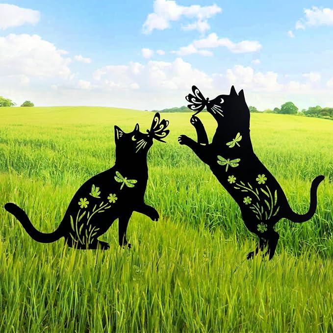 TIGGSY for Mom Cat Metal Decorative Garden Stakes Cat Unique Gifts for Women/Men Silhouette Statues for Yard Art, Outside, Patio, Outdoor Decor, Garden Decorations, Lawn Ornaments