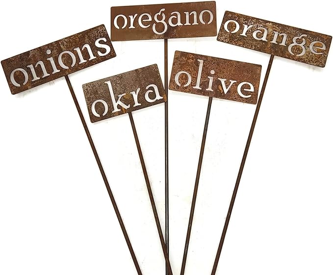 Classic Metal Garden Markers 19 Inches Tall (onions, Naturally Rusted)
