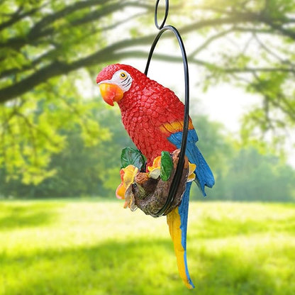 Hanging Parrot Statue Outdoor,Parrot Sculpture Decor for Outdoor Decor, Bird Decoration with Iron, Parrot Statue for Tree Lawn Garden Porch, Landscape Ornament