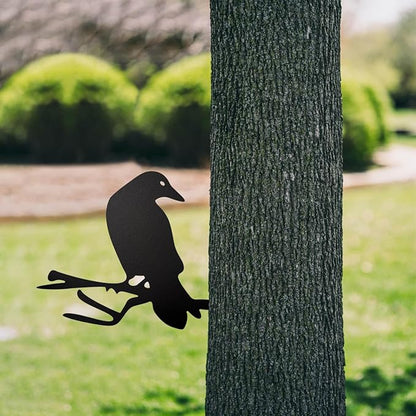 Black Metal Raven Decor ，3PCS Outdoor Raven Yard Fence Decorations ，Metal Birds Craft Ornaments Garden Fence Topper Outdoor Yard Art