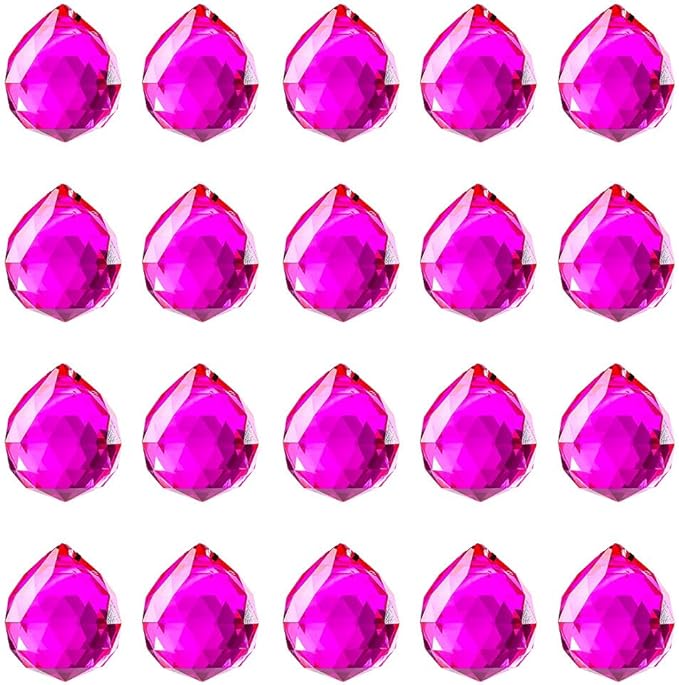 20pcs DIY Crystal Prism Suncatcher for Windows Hanging, 20mm Clear Glass Crystal Sun Catcher Beads Pendants Maker Balls for Indoor Outdoor Garden Feng Shui Home Decor Rose Red