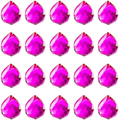 20pcs DIY Crystal Prism Suncatcher for Windows Hanging, 20mm Clear Glass Crystal Sun Catcher Beads Pendants Maker Balls for Indoor Outdoor Garden Feng Shui Home Decor Rose Red