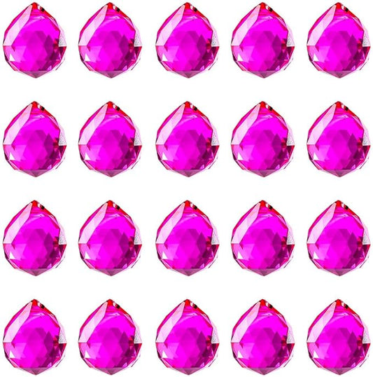 20pcs DIY Crystal Prism Suncatcher for Windows Hanging, 20mm Clear Glass Crystal Sun Catcher Beads Pendants Maker Balls for Indoor Outdoor Garden Feng Shui Home Decor Rose Red