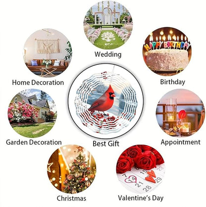 10 Inch Cardinal Bird Wind Spinner, 3D Stainless Steel Hanging Kinetic Wind Sculpture Gifts for Garden Decor Yard Art Indoor Outdoor Window Porch Lawn Decoration
