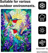 Spring Summer Hummingbird House Flag Double Sided 28x40 Inch, Stained Glass Hummingbird Floral Outdoor Flag Seasonal Farmhouse Outside Outdoor Decoration