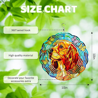 Spinner Windchime Cocker Spaniel Dog and Butterflies 3D Metal Sculpture Wind Spinner Hanging for Outdoor Garden Patio Yard Decoration 10x10inch-7