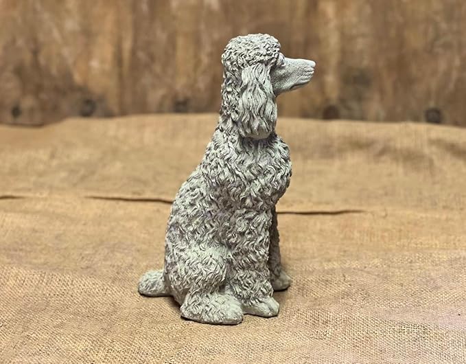 Stone Sitting Poodle Statue Concrete Resting Poodle Dog Figurine Porch Dog Memorial Sculpture