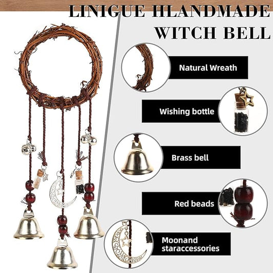 Witch Bells for Door Knob for Protection Hanging Bell Wind Chimes Handmade Decorative Bell for Boho Home Room Witchy Decor（Silver one）