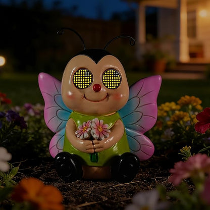 Garden Statues Bee with Solar Moving LED Eyes Outdoor Animal Figurines Decorations for Patio Yard Lawn Ornaments Gifts for Birthday Easter Housewarming (Bee)