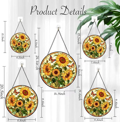 Funoasis Stained Glass Window Hanging 6.3 Inches Suncatcher - Two Butterflies are Flying On The Sunflower Ornaments Sun Catcher Home Decor Women Birthday