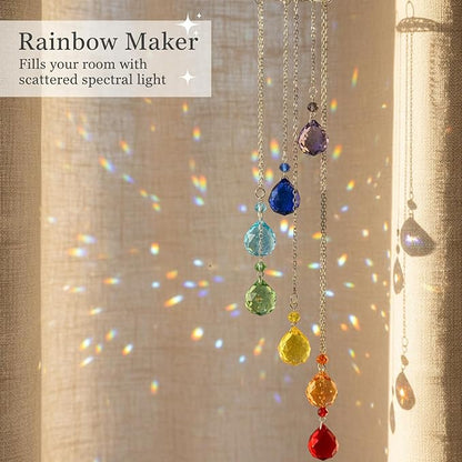 Handmade Crystal Suncatcher Wind Chime - Colorful Rainbow Maker Prisms for Window & Garden Decor, Perfect Indoor Outdoor Hanging Ornament & Gift