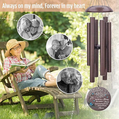 Personalized Wind Chimes, Butterfly Sympathy Wind Chime, in Loving Memory for Loss of Loved Dad/Mom, Metal Large Memorial Gifts, 36inch/45inch Deep Tone Wind Chime (Produced in USA)