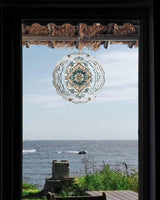 Boho Wind Spinner 12 Inch Retro Blue Floral Vintage Flower Wind Spinners Outdoor 3D Stainless Steel Hanging Sculpture Decorations Gift for Garden Yard Porch Balcony