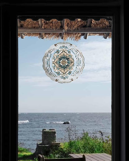 Boho Wind Spinner 8 Inch Retro Blue Floral Vintage Flower Wind Spinners Outdoor 3D Stainless Steel Hanging Sculpture Decorations Gift for Garden Yard Porch Balcony